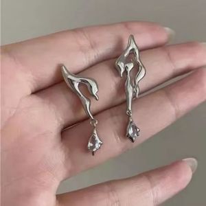 Sterling Silver 925 liquid drip metal look crystal goth punk earrings new